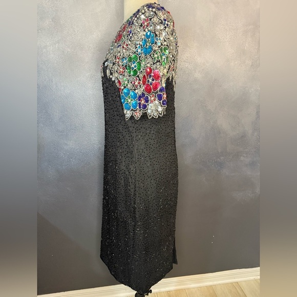✨ Vintage 1980s Stenay Black Silk Beaded Dress – Made in India ✨ - Picture 10 of 13